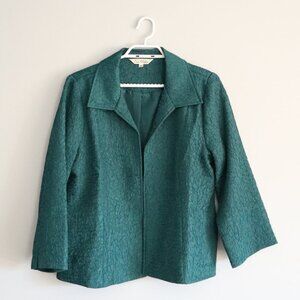Vntg Traditions Women's Sz 12 Green Crinkle Open Front Collared Lined Blazer